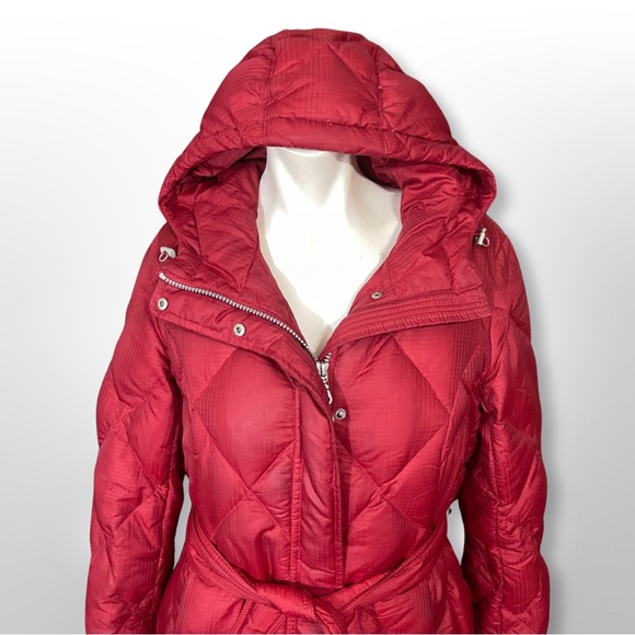 Eddie Bauer Premium Goose Down Belted Red Long Puffer Parka SP - Picture 4 of 12